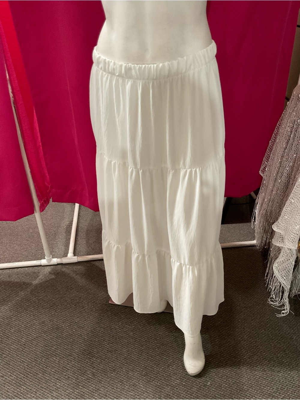 Tiered White Maxi Skirt with Elastic Waist